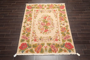 5'6" x 7'6" Hand Knotted Wool Reversible Floral Area Rug Beige - Oriental Rug Of Houston