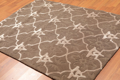 4' 8''x6' 7'' Brown Tan Color Hand Tufted Loop N Cut Pile Area Rug Wool & Bamboo Silk Traditional Oriental Rug