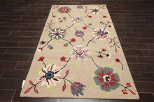 5' x 8' Handmade Wool Loop Pile Floral Traditional Oriental Area Rug Taupe