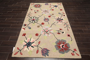 5' x 8' Handmade Wool Loop Pile Floral Traditional Oriental Area Rug Taupe - Oriental Rug Of Houston