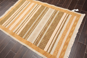 3'10" x 5'10" Hand Knotted Wool High Low Pile Area Rug Beige