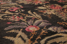 4'2"x13'5" Charcoal Dark Brown Rust, Sage, Purple, Multi Color Hand-Woven Turkish Kilim Wool Traditional Oriental Rug