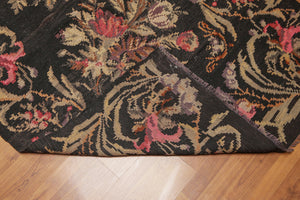 4'2" x 13'5" Vintage Hand Woven Turkish Kilim 100% Wool Runner Area Rug Charcoal