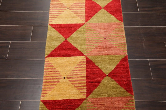 2'x4' Hand Knotted Contemporary Geometric Turkish Oriental Area Rug Gold