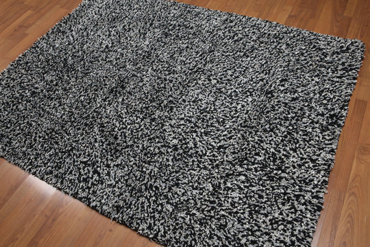 6x9 Black, White Handmade 100% Hemp Khaki Dhurry Flatweave Oriental Area Rug