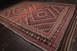 10'5" x 16' Palace Antique Hand-Woven Wool Turkish Afghan Kilim Area Rug Rust - Oriental Rug Of Houston