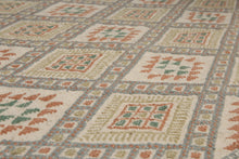 4'4"x6' Ivory Green Orange, Brown, Blue, Multi Color Hand-Woven Flat Pile Area Rug Wool Traditional Oriental Rug