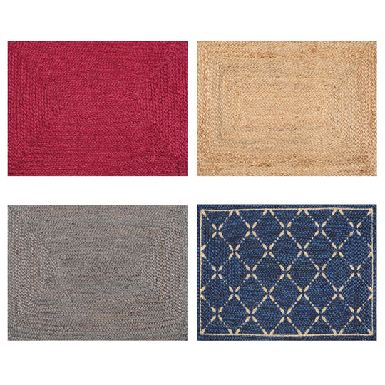 Set of Four 21"x34" Hand Braided Jute Natural Fiber Area Rug Footmat Doormat Mat Multi Color