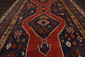 4'7" x 11'9" Hand Knotted Wool Traditional Runner Vegetable dyes Area Rug Red