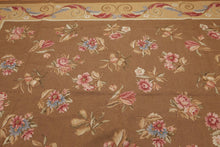 9' x 12' Hand woven Wool French Aubusson Needlepoint Area rug Brown - Oriental Rug Of Houston