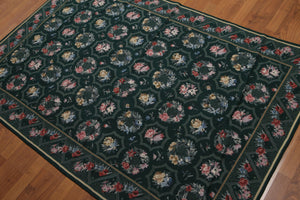 4'x6' Hand Woven French Aubusson Needlepoint wool Oriental area rug Green - Oriental Rug Of Houston