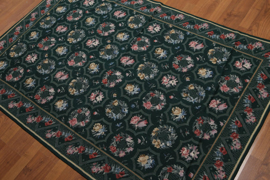 4'x6' Hand Woven French Aubusson Needlepoint wool Oriental area rug Green