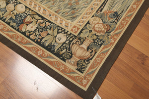 5'7" x 8' Hand woven Wool 300KPSI S. Fine French Needlepoint Tapestry Rug Green - Oriental Rug Of Houston