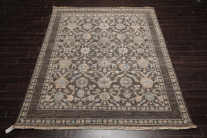 8x10 Brown, Beige Hand Knotted Oushak 100% Wool Traditional Oriental Area Rug