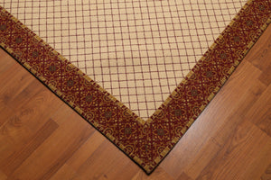 5'6" x 7'9" made in America Trellis Floral Border 100% wool Area rug Beige