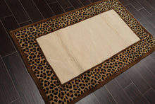 3'3" x 5'3"  Handmade 100% Wool Cheetah Print Border Oriental Area Rug Ivory