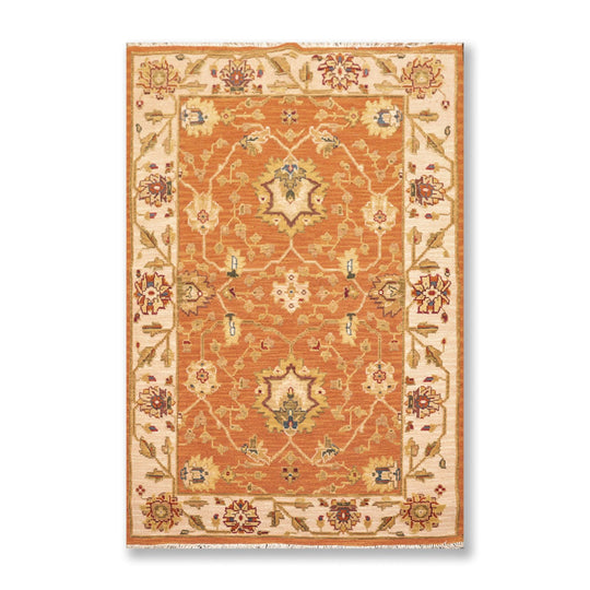 3'10" x 5'10" Hand Knotted Wool High Low Pile Area Rug Orange