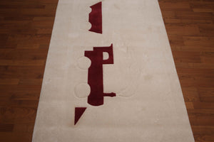 4' x 6' Modern 100% wool Pile area rug Abstract Beige - Oriental Rug Of Houston