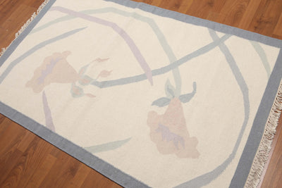 Hand Woven reversible Dhurry Kilim 100% wool area rug Modern Ivory 3' 6''x6' - Oriental Rug Of Houston