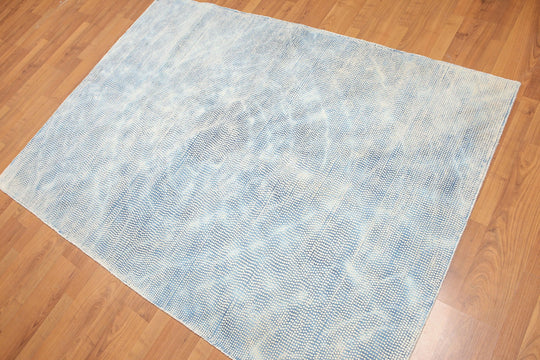 5' x 7' Handmade Graphic Area Rug Contemporary 100% Wool Blue