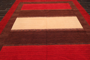 9'3" x 11'10" Hand Knotted 100% Wool Designer Oriental Area Rug Contemporary Red - Oriental Rug Of Houston