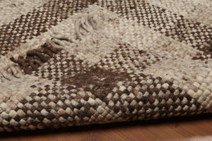 4'x6' Ivory Beige Brown, Natural Color Hand-Woven Reversible Plus Pile Wool Modern Oriental Rug