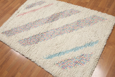 4' x 6' Handmade Shaggy 100% wool thick dense pile area rug Beige - Oriental Rug Of Houston