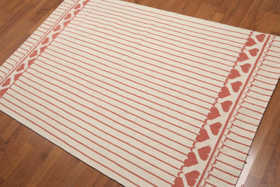 4'x6' Handmade Reversible Dhurry Kilim 100% wool area rug Modern Ivory - Oriental Rug Of Houston