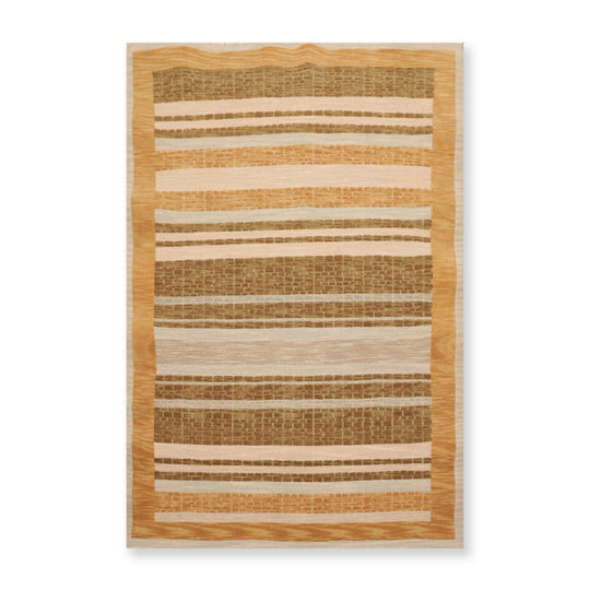 3'10" x 5'10" Hand Knotted Wool High Low Pile Area Rug Beige