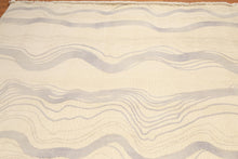 8x10 Ivory Hand Knotted Modern Sand Bars Abstract 100% Wool Pile Area Rug