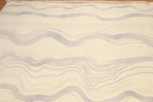 8x10 Ivory Hand Knotted Modern Sand Bars Abstract 100% Wool Pile Area Rug - Oriental Rug Of Houston
