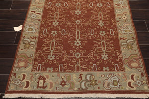 3'10" x 5'10" Hand Knotted Wool Reversible Panel Area Rug Brown