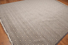 9' x 12' Hand Knotted Honeycomb Wool Full Pile Oriental Area Rug Light Gray